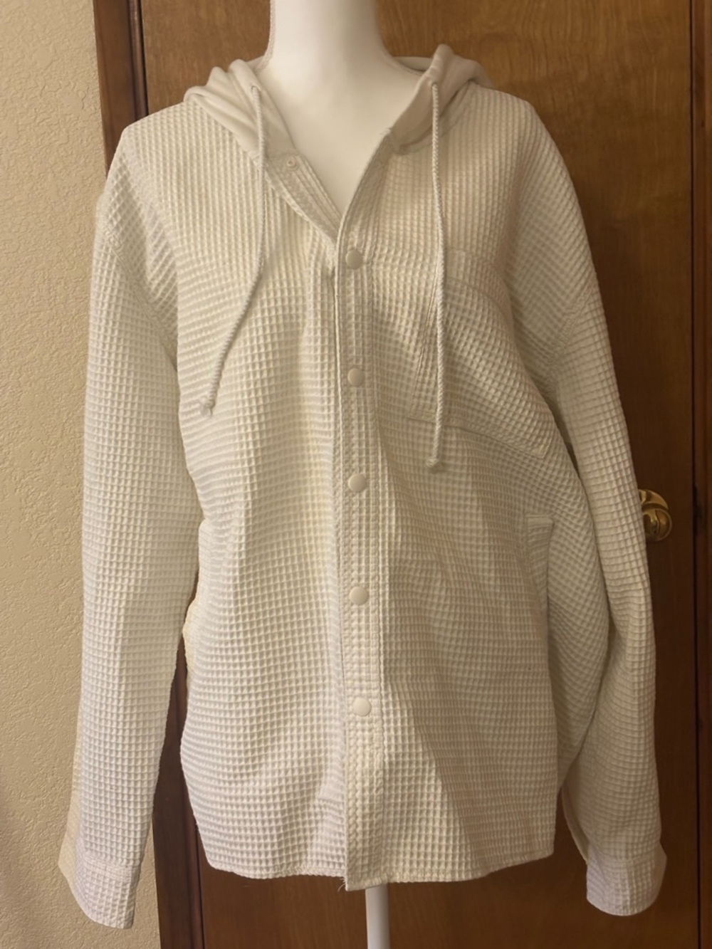 Original Use White Waffle Knit Lightweight Hooded Cardigan